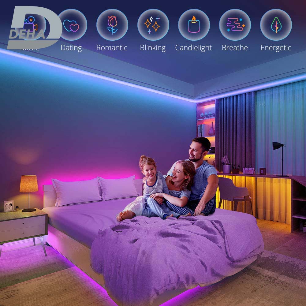 Bộ đèn Led dây dán RGB đổi màu Đồng Bộ Nhạc, điều khiển 44 phím chọn màu trang trí dán tường, bàn, máy tính dây bóng 5050 nháy theo nhạc music syn dùng được ngoài trời chống nước bền, đẹp (Tùy chọn loại dây và chiều dài dây)