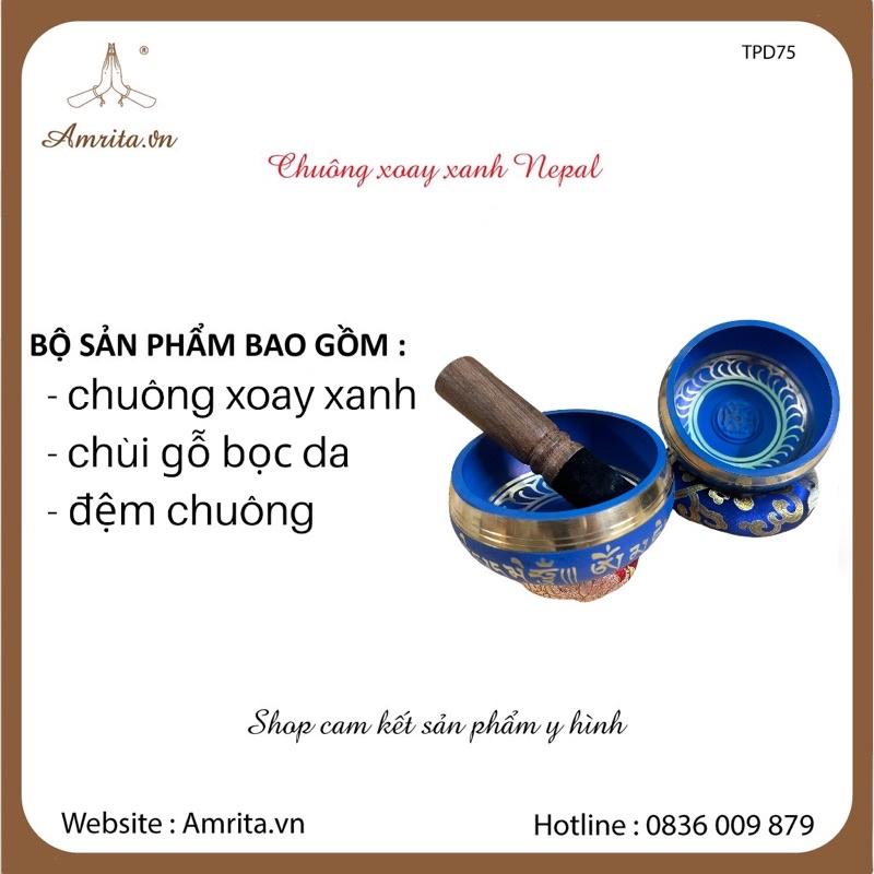 Chuông xoay Tây Tạng (Nepal) - Singing Bowl - chuông xoay Nepal -singing bolws - xanh -chuông xoay fullmoon Amrita