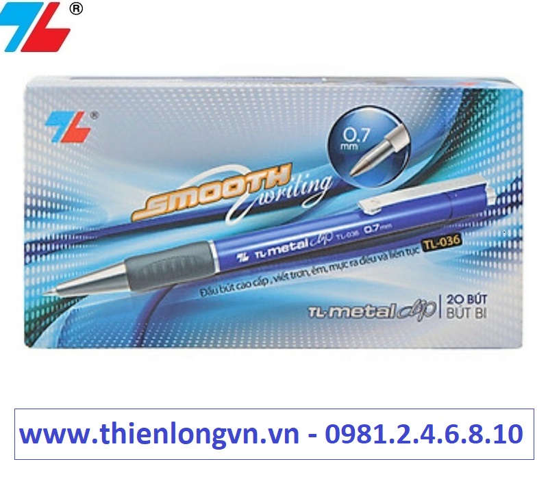 Hộp 20 cây bút bi 0.7mm Thiên Long - TL036 màu xanh
