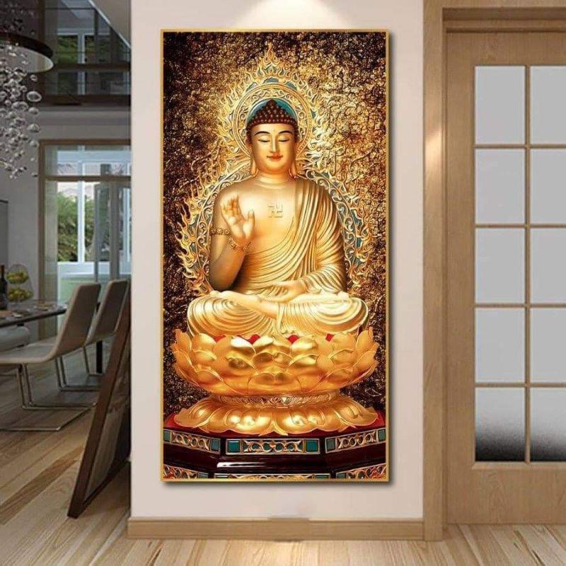 Tranh canvas phật 50x90 giá kèm khung