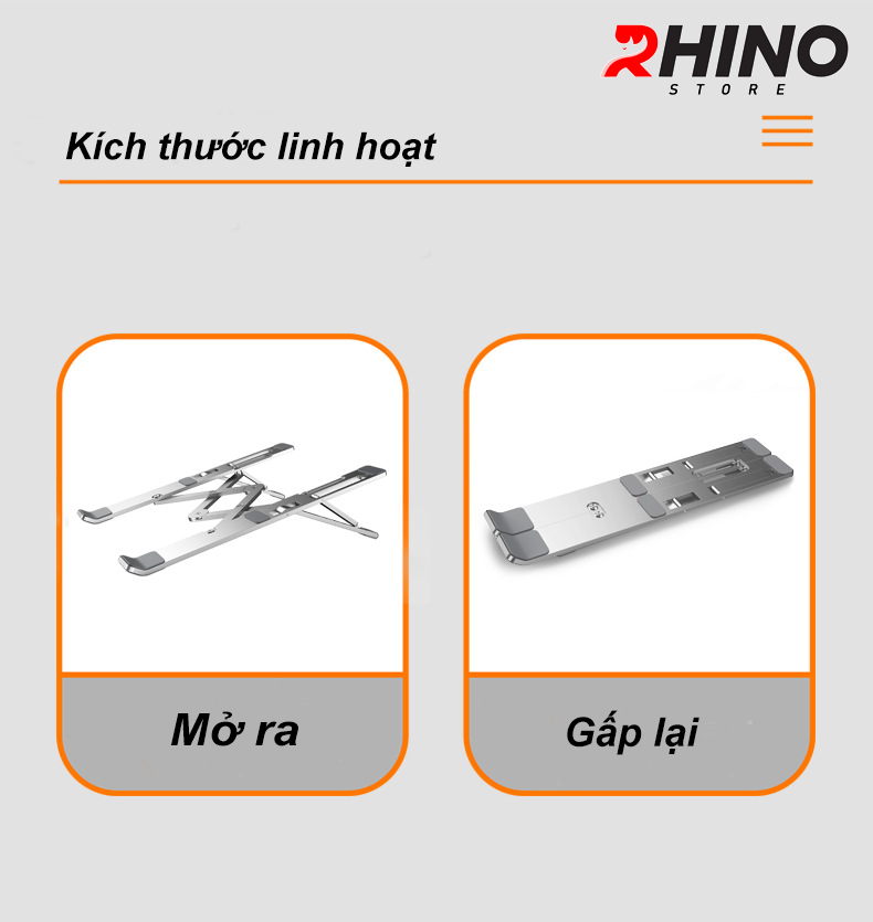 Giá đỡ Laptop, cho ipad, cho macbook tản nhiệt Rhino KL102, kệ đỡ máy tính nhôm cao cấp, gấp gọn, tặng kèm túi đựng - Hàng chính hãng