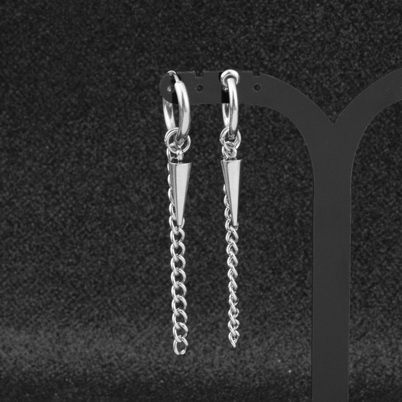 Bông tai unisex xỏ đinh thả xích dài cực chất