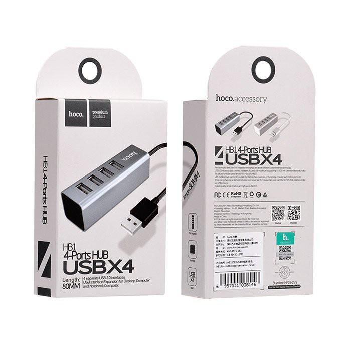 Bộ Hub Chia Cổng USB Hoco HB1 - Chia 1 Thành 4 Cổng USB Cho Macbook, Dell, Máy Tính Window, Linux,... Hàng Chính Hãng