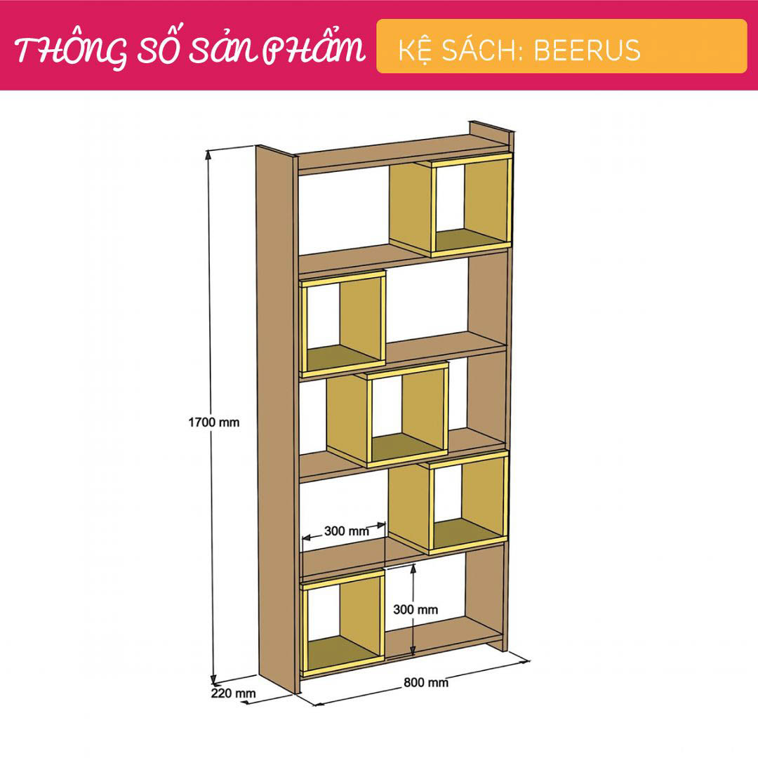 Giá sách gỗ đẹp phong cách hiện đại SMLIFE Beerus