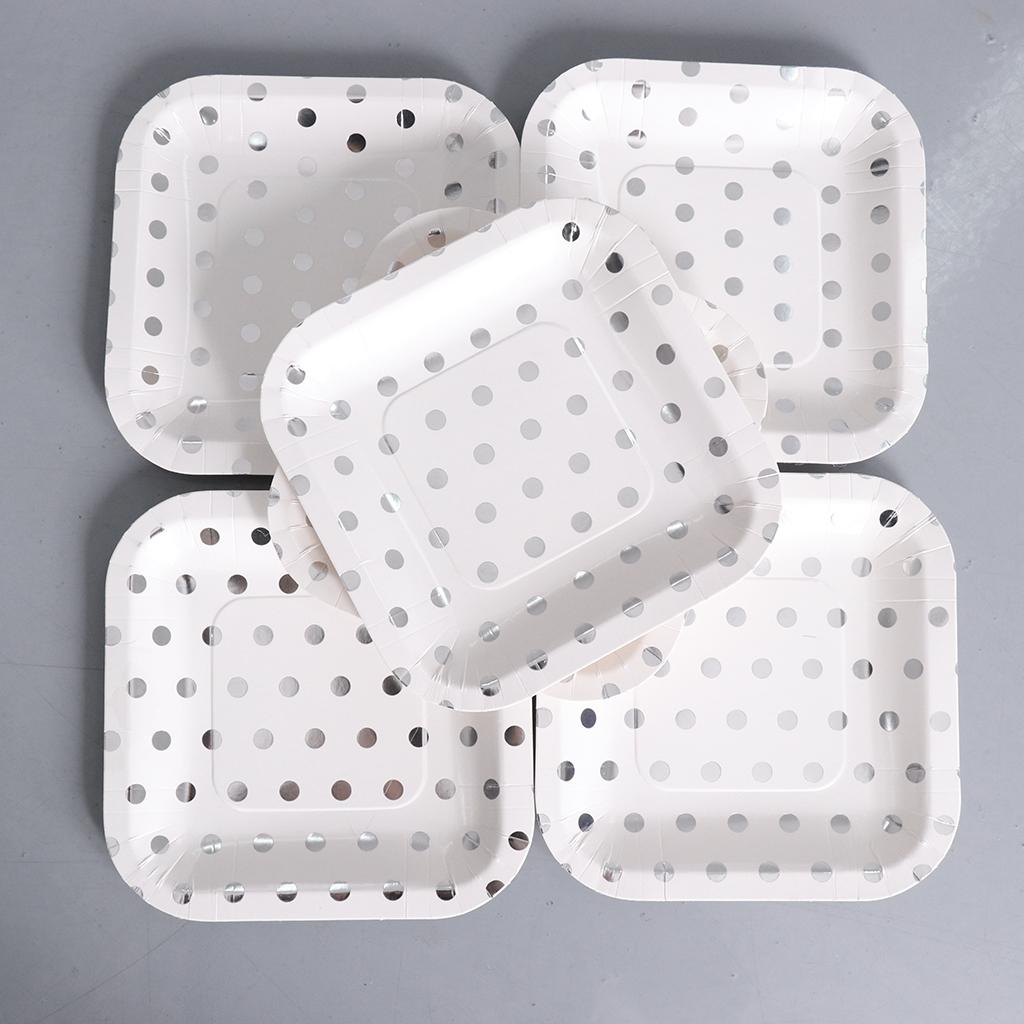 5x6 Shiny Silver Polka Dots Paper Plates Party Disposable Tableware Decoration