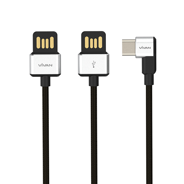 Dây cáp sạc truyền dữ liệu Vivan USB Type C | Cáp chữ L gập 90 độ màu Trắng/Đen 5V - 3A Gọn Tay | Cho thiết bị di động/điện thoại Android (Samsung, Xiaomi, LG, vv) - Hàng Chính Hãng