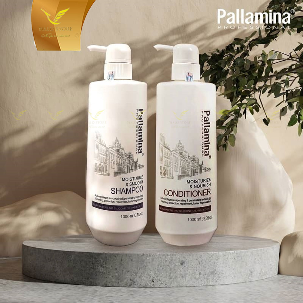 Dầu gội xả Collagen Pallamina Moisturize & Smooth phục hồi siêu mượt tóc cao cấp 1000MLx2