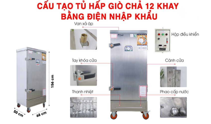 Tủ Hấp Giò Chả,Thực Phẩm 60 Kg/Mẻ Dùng Điện 12 Khay Nhập Khẩu NEWSUN, Năng Suất Cao - Hàng Chính Hãng