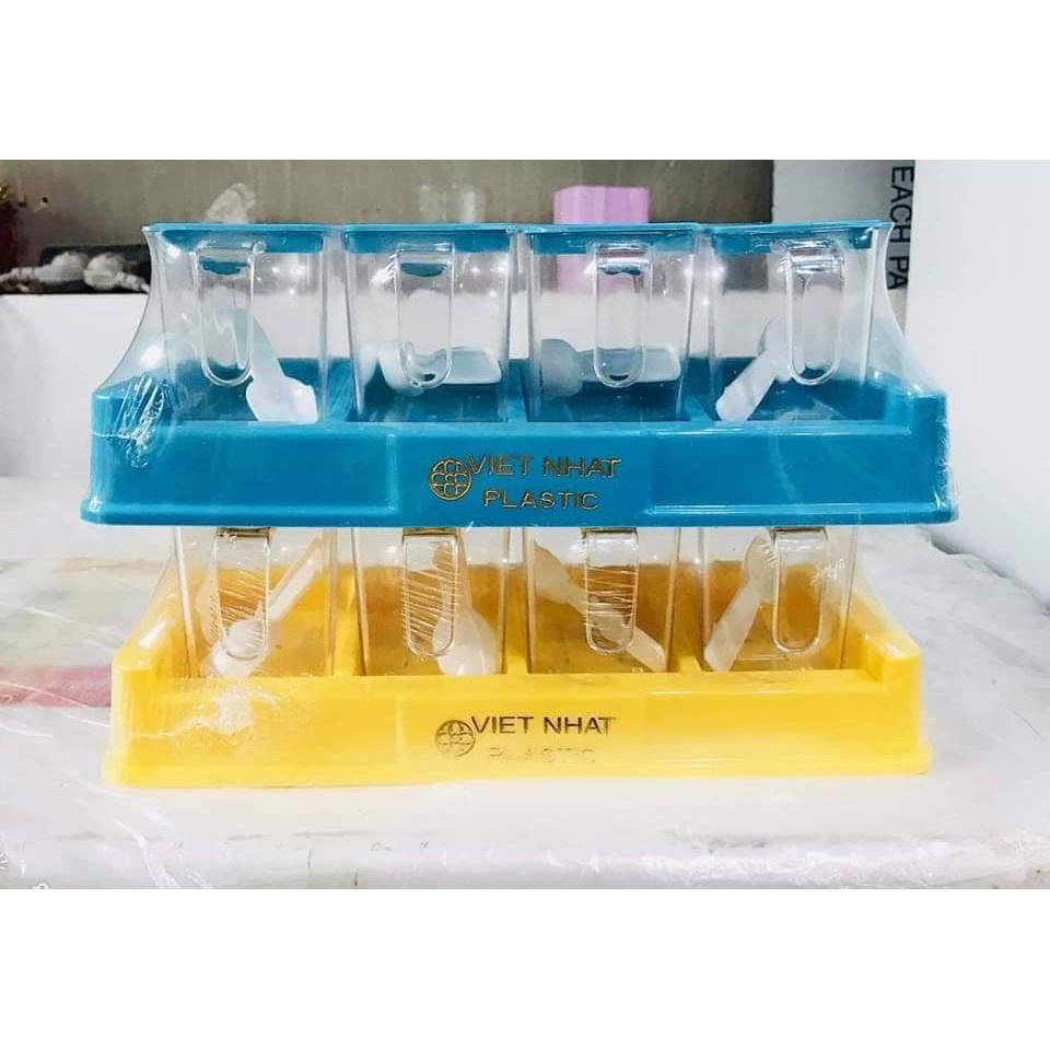 Bộ 4 lọ đựng gia vị có thìa Việt Nhật - Hũ đựng gia vị có nắp đậy tiện dụng bền đẹp