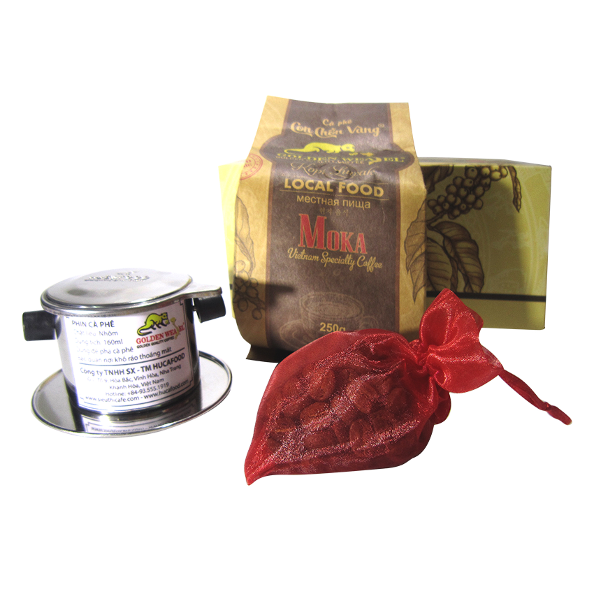 Cà Phê Moka Rang Xay Nguyên Chất Con Chồn Vàng - Hộp Vuông 250Gr
