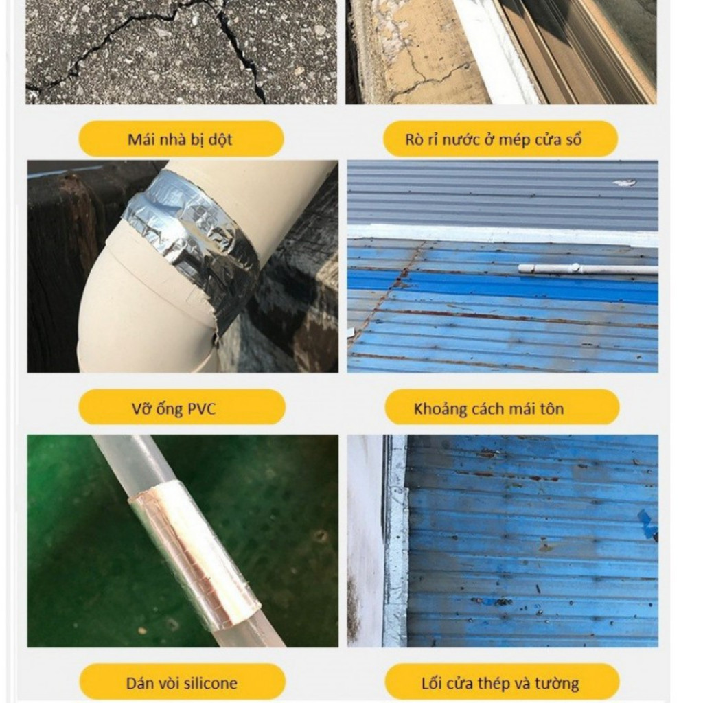Băng Keo Chống Thấm X2000 Chắc Chắn, Chống Thấm Dột, Dán Tường, Dán Mái Tôn Bản Rộng 15Cm Dài 5M