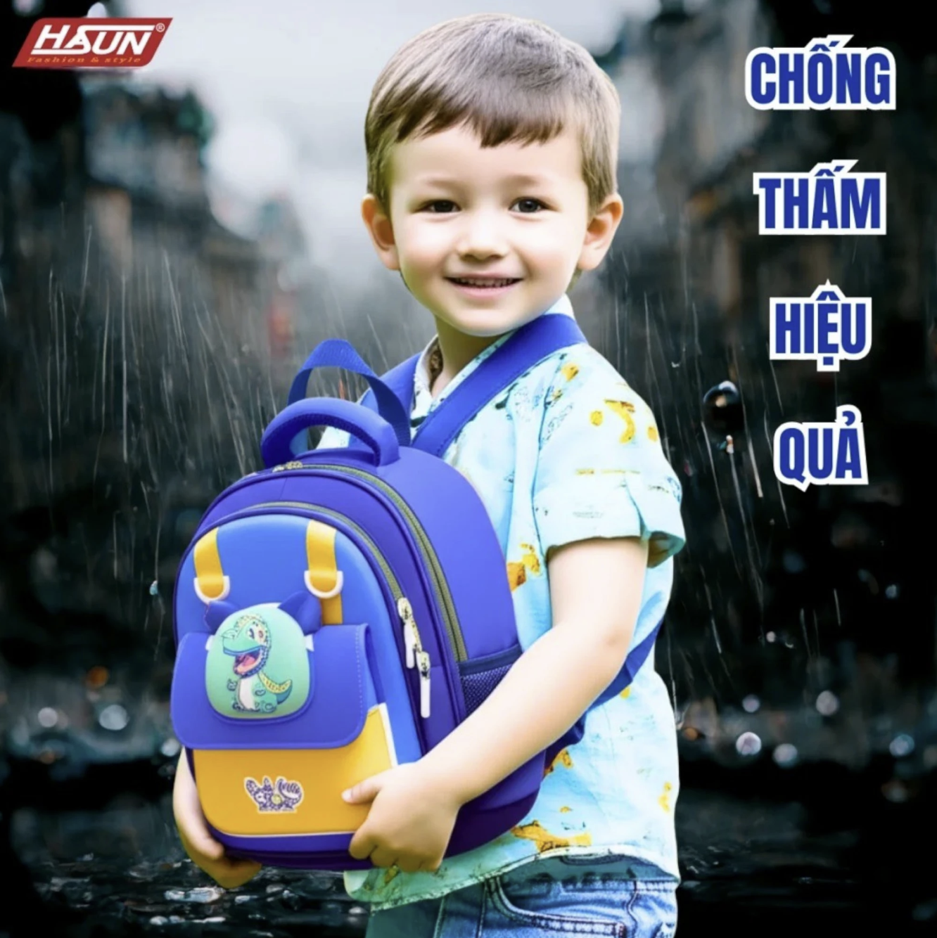 Balo mẫu giáo dành cho bé trai HASUN HS 2545 - Siêu nhẹ, chống thấm hiệu quả - Hàng Chính Hãng