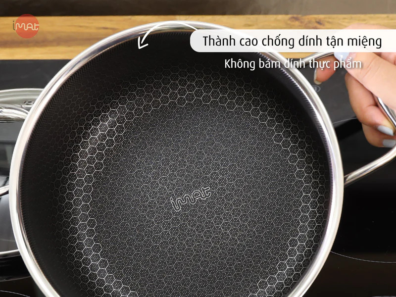 Nồi nông inox iMat Blackcube 22cm, Cao 9.8cm, Thể tích 3.2l, Phủ chống dính Daikin-Nhật Bản thế hệ mới