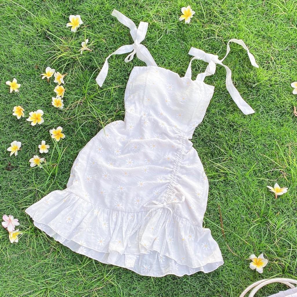 WHITE DAISY DRESS - ĐẦM HOA CÚC RÚT ĐÙI