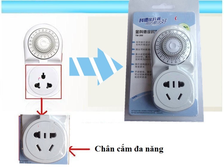 Ổ cắm hẹn giờ lập trình bật- tắt Ver1 ( Tặng nút kẹp cao su giữ dây điện cố định )