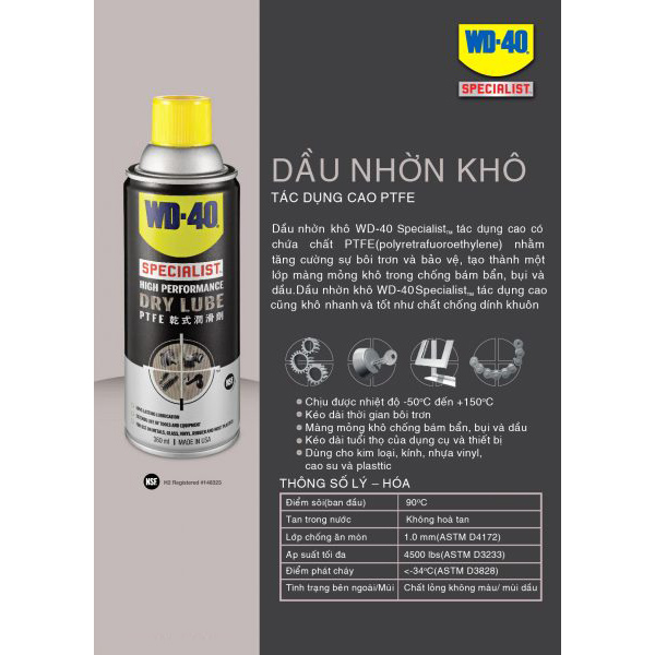 Dầu nhờn khô, tác dụng cao WD-40 Specialist High Performance Dry Lube 360ml