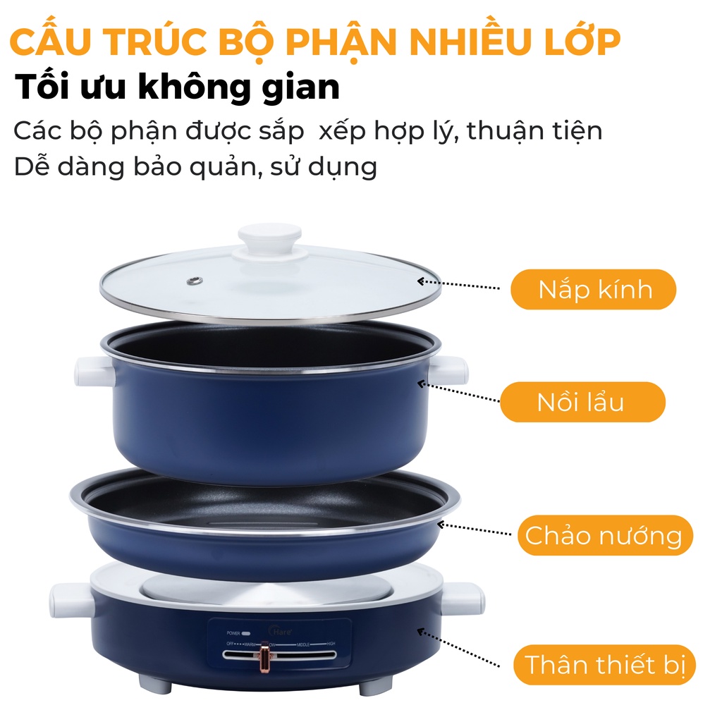 Nồi lẩu điện đa năng HR-MF5006 (5L) -hàng chính hãng thương hiệu Hare- bảo hành 12 tháng