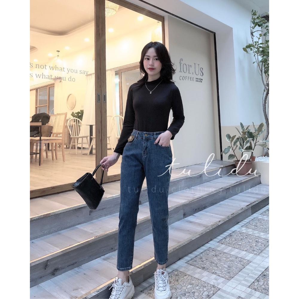 Quần Bò Baggy Nữ Co Giãn Cạp Lưng Cao Trơn TULIDU Quần Baggy Jean Nữ #BY