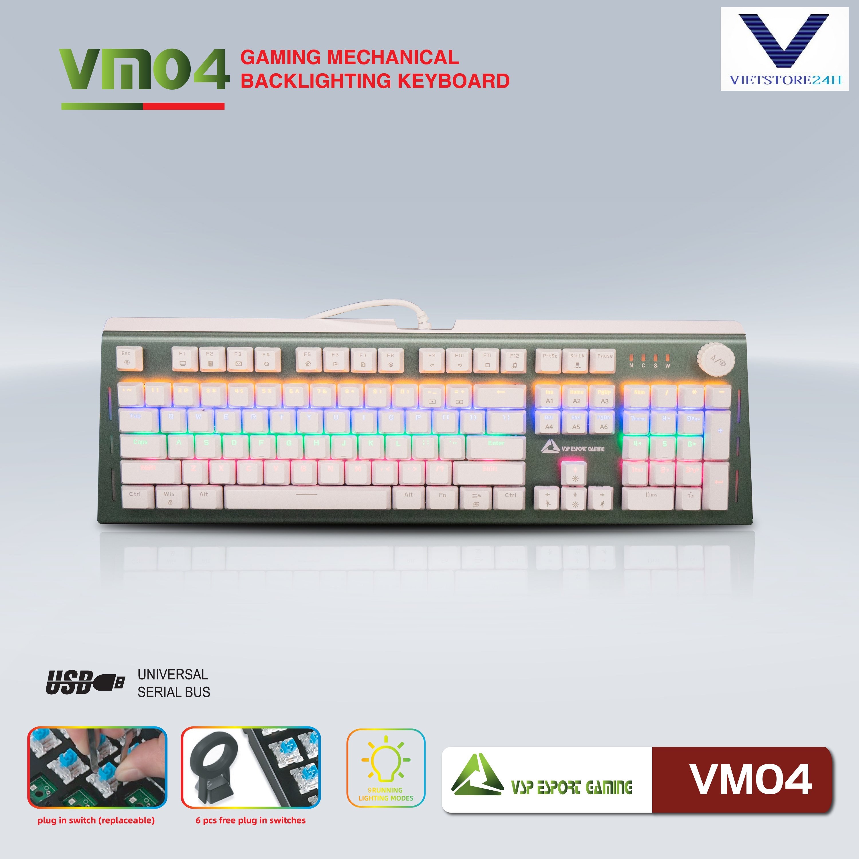 Phím Cơ VSP VM04 Trắng Chuyên Gaming - Hàng Chính Hãng