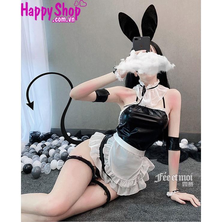 Cosplay thỏ Bunny hầu gái sexy, đồ ngủ da hóa trang gợi cảm TK3062