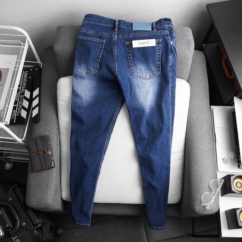 Quần Jean Nam SLIMFIT xuất xịn màu xanh trơn co giãn ống đứng