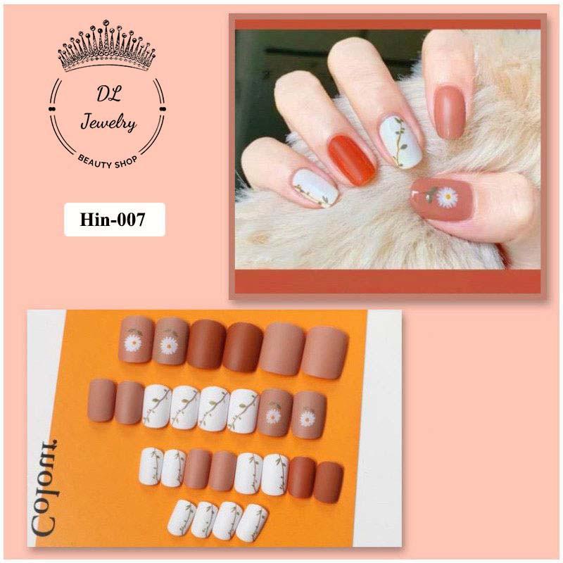 Set 24 bộ móng giả KÈM KEO hoạ tiết cúc hoạ mi siêu hót đáng yêu Mã 007