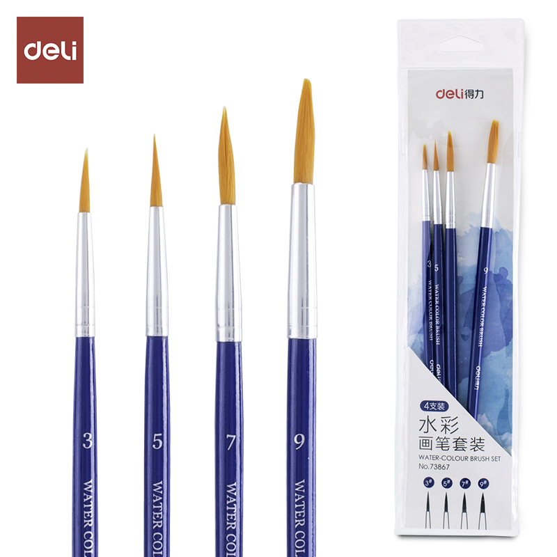 Bộ Cọ Vẽ Chuyên Nghiệp Deli - Dùng Cho Màu Nước/Bột/Sơn Acrylic -Set 4/6 Cây- 73885/73866/73867