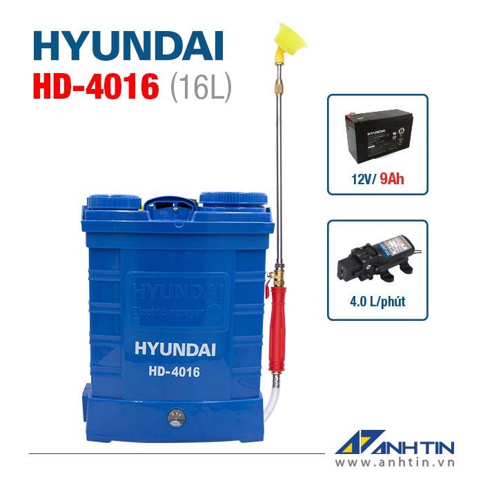 Bình phun thuốc trừ sâu HYUNDAI HD-4016 | Dung tích 16L | Ắc quy 8AH | Áp lực phun 80PSI | Bảo hành 8 tháng