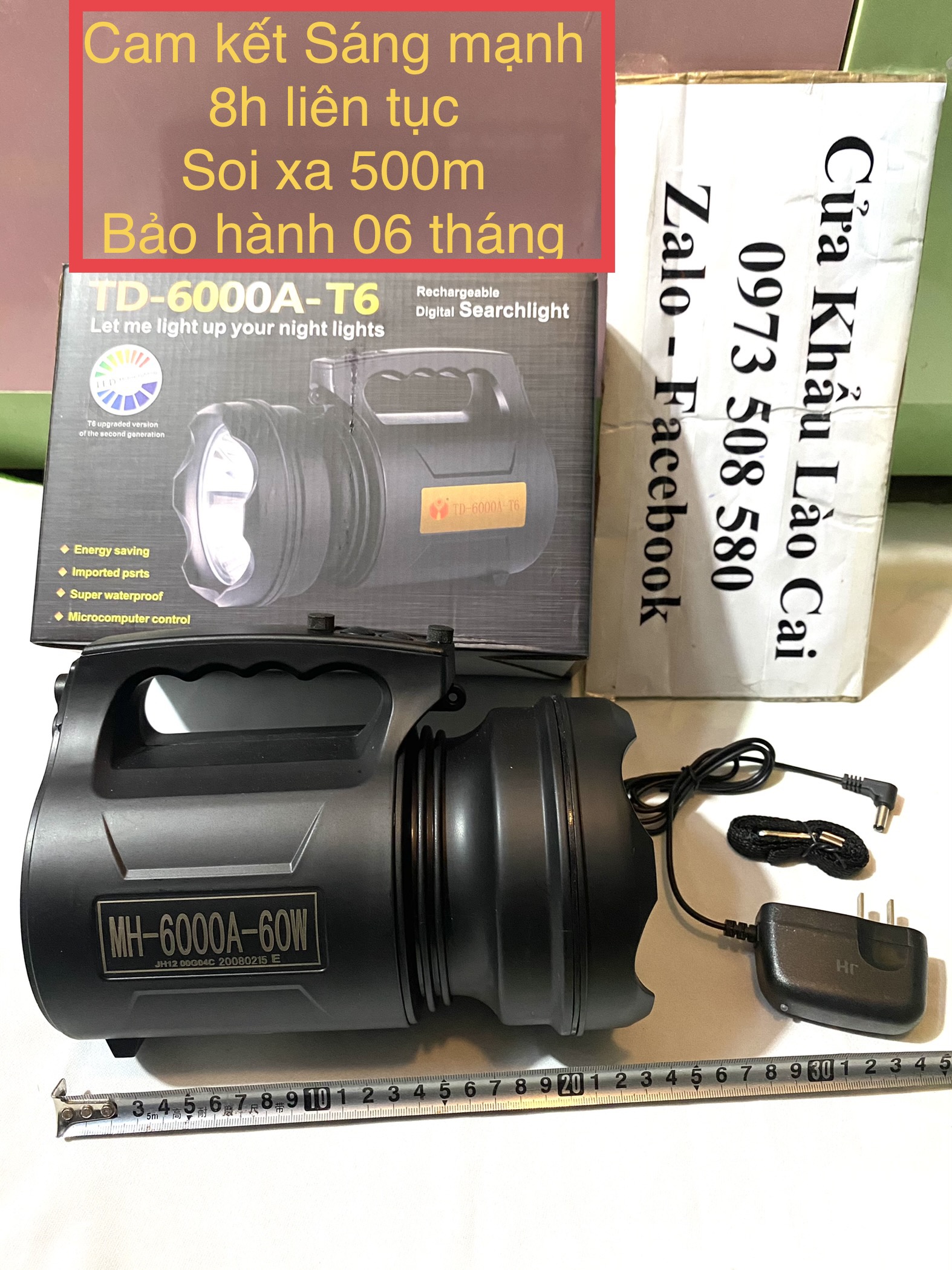 Đèn pin T6 siêu sáng xách tay siêu to, pin siêu khủng hàng công ty công suất 60w- chế độ sáng mạnh 8h liên tục