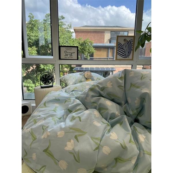 Bộ Chăn Ga Gối Cotton living cotton 100% Hàng Nhập Khẩu Cao Cấp 4 Món Hoa tuylip