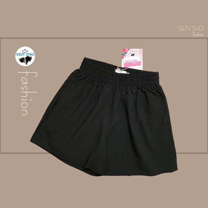 Quần Sooc Bồng Nữ Cạp Chun Năng Động Vải Co Giãn Tốt Short Thể Thao Kiểu Trơn Màu Đen Vàng Đỏ Xanh