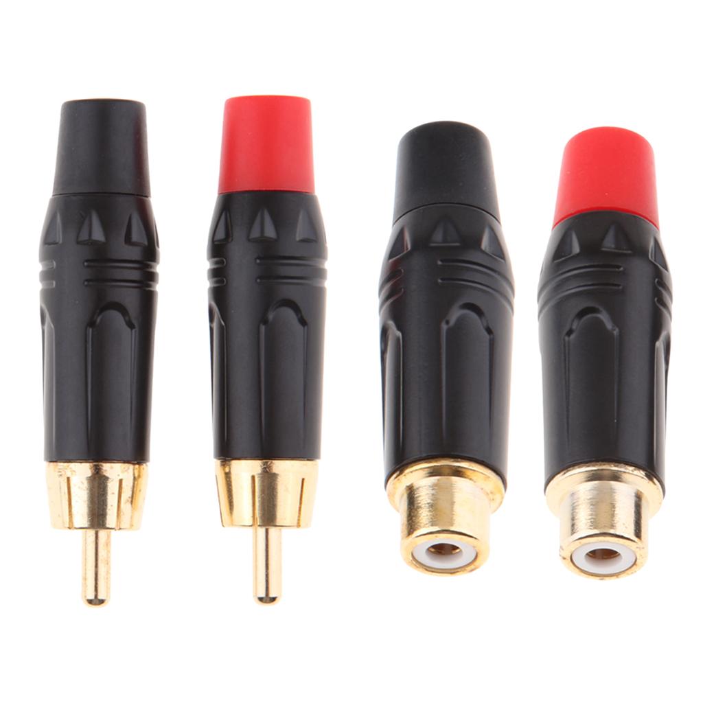 Gold Plated RCA Male+Female Plug Adapter Audio Cable Connector Speaker Plug