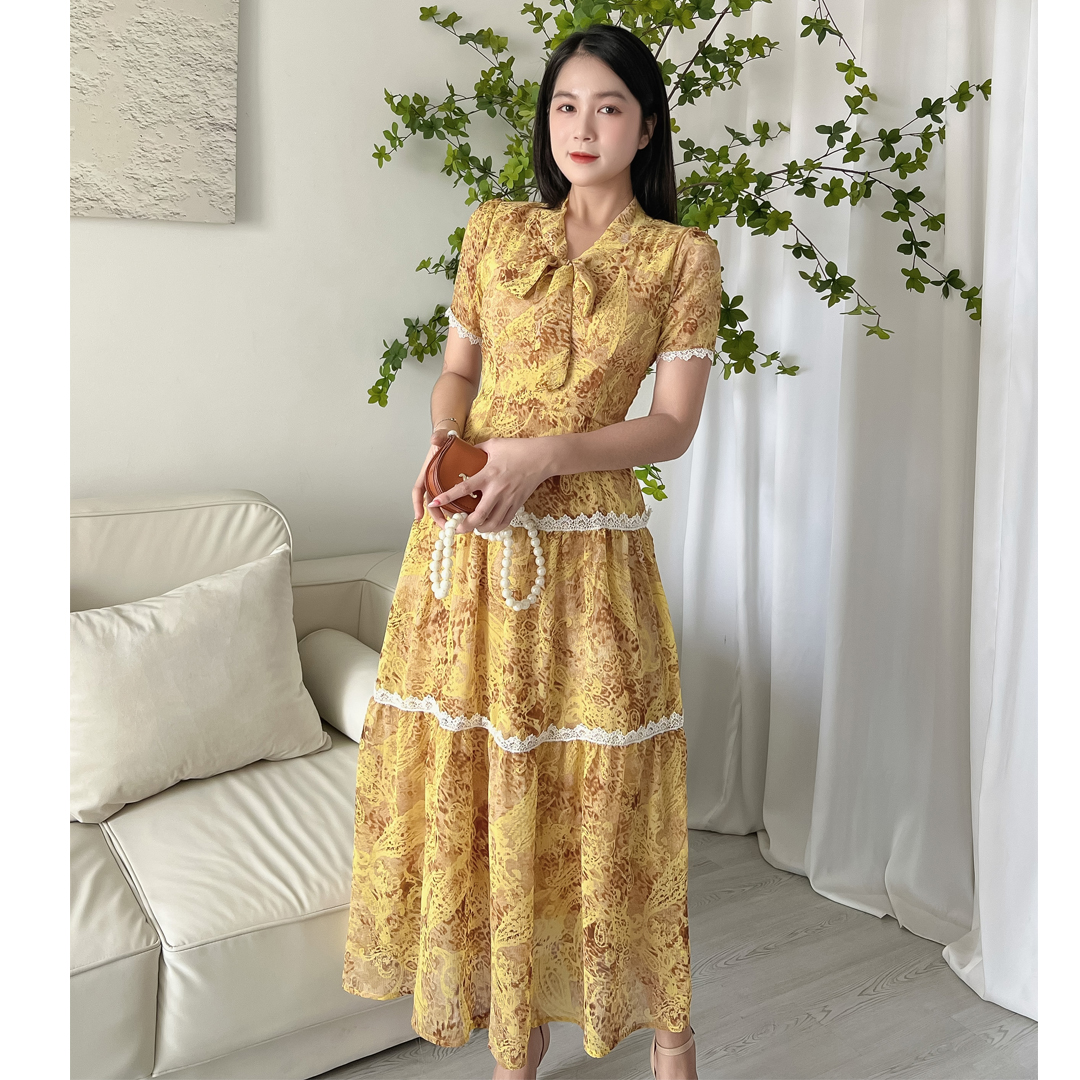 Đầm maxi phối ren tầng duyên dáng D081 - Lady Fashion -Khánh Linh Style