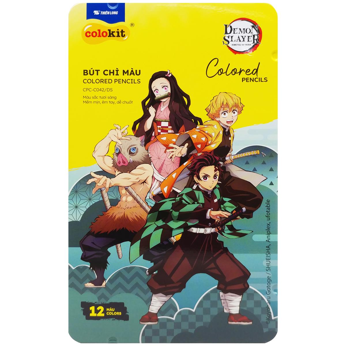 Hộp 12 Bút Chì Màu Thanh Gươm Diệt Quỷ - Colokit CPC-C042/DS - Hộp Thiếc