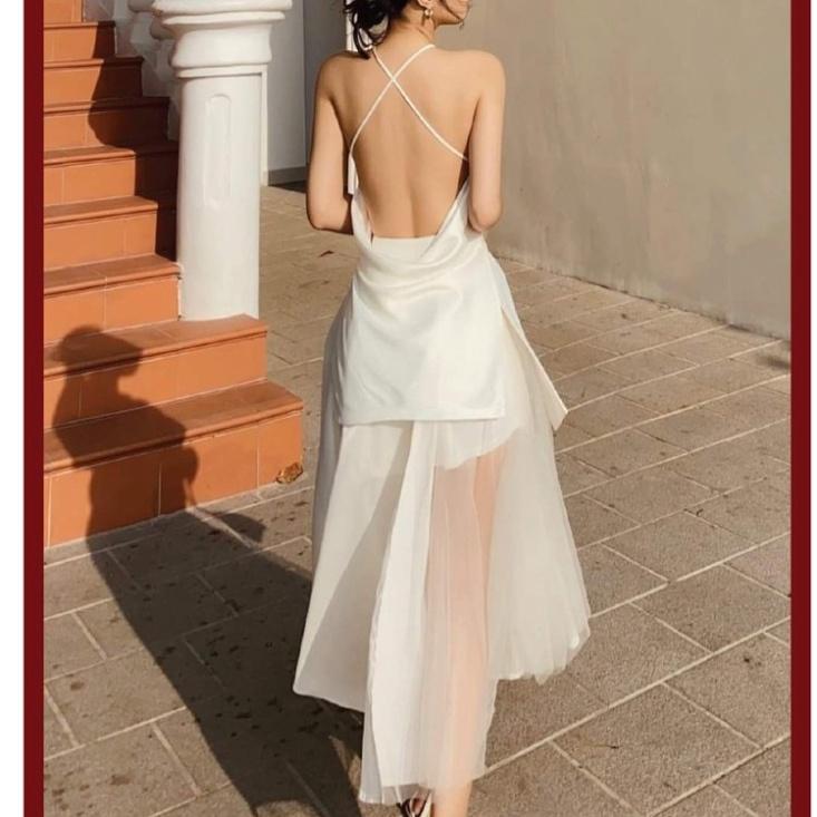 QUẢNG CHÂU Áo hai dây cổ yếm chéo lưng sang chảnh CAO CẤP
