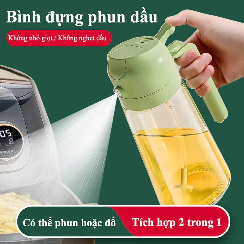 Bình Đựng Dầu Với Nắp Mở Tự Động Bình xịt dầu ăn 600ml siêu tiện ích 2in1 (có thể rót và xịt). hàng chính hãng - Giao Màu Ngẫu Nhiên - HŨ LỌ ĐỰNG GIA VỊ