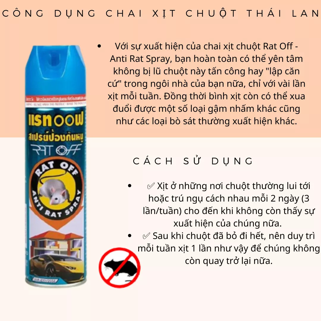 Chai Xịt Đuổi Chuột RAT OFF ANTI RAT SPRAY 200ml - Thái Lan