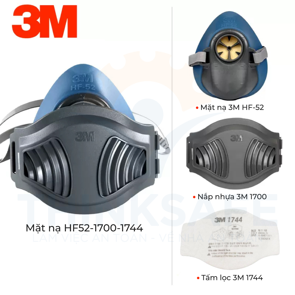 Mặt nạ phòng độc 3M HF52 kèm 10 tấm lọc 3744K, mặt nạ lọc bụi, lọc hơi/khí độc (HF52-3744K/10-3700)