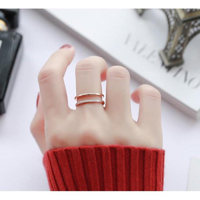 Nhẫn titan doulbe ring đá cubic không đen không phai - NK31