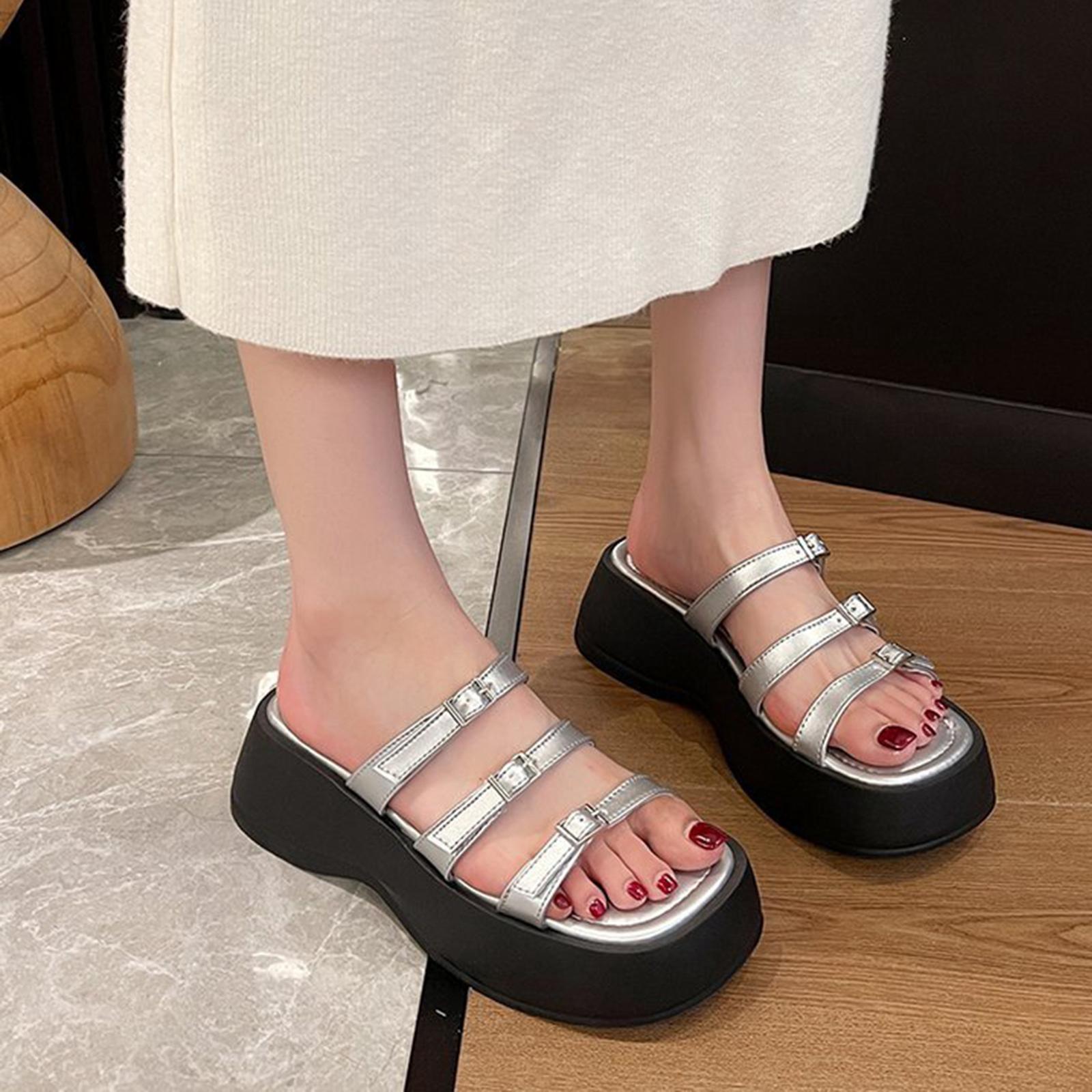 Women Platform Slide Sandals Slip on Sandals Versatile Anti Slip Open Toe Casual Trendy Summer Beach Shoes Platform Slippers for Pool Street