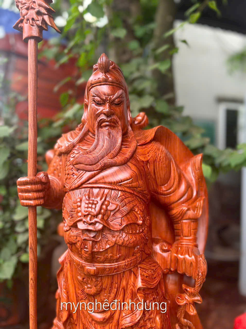 Tượng quan công trấn ải bằng gỗ hương đá quá đẹp kt cao 100x37x24cm