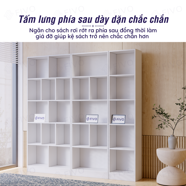 Kệ Sách Gỗ Đứng Đa Tầng Màu Trắng FB73 FIVO, Gỗ Chống Ẩm Cao Cấp, Diện Tích Rộng Rãi Để Sách A4, Các Tập Hồ Sơ Lớn