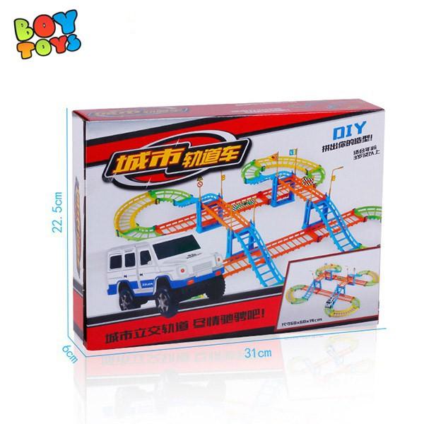 Bộ đồ chơi sáng tạo lắp ghép đường ray ô tô 2 tầng 88 miếng cho bé