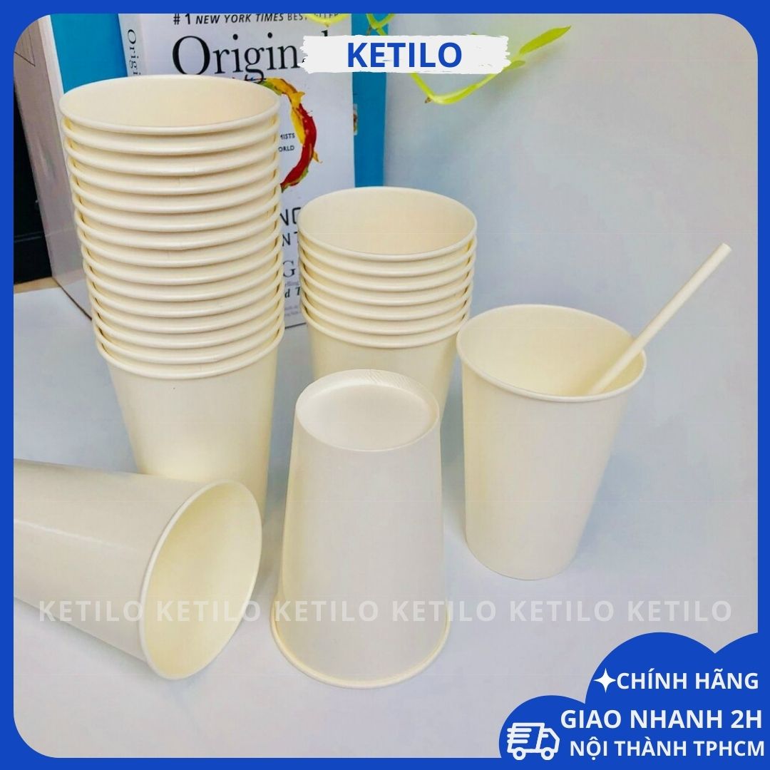 Lốc 50 Ly Giấy Dùng 1 lần, Trắng Trơn KETILO Cao Cấp, An Toàn Thân Thiện Với Môi Trường Và Sức Khỏe Người Dùng - HÀNG CHÍNH HÃNG LG002