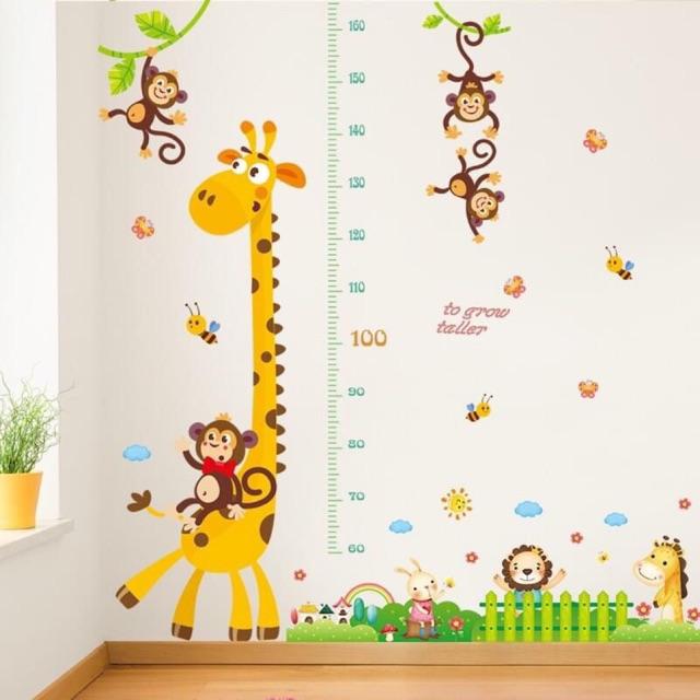 Decal dán tường Combo 2 tranh đo chiều cao hươu + khu vườn thỏ