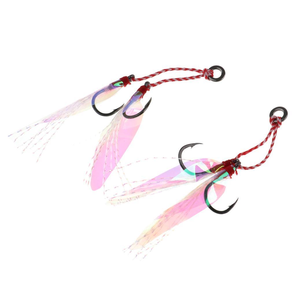 2Pcs Slow Jig Hook Fishing Assist Hook High Carbon Steel with Braided PE Line
