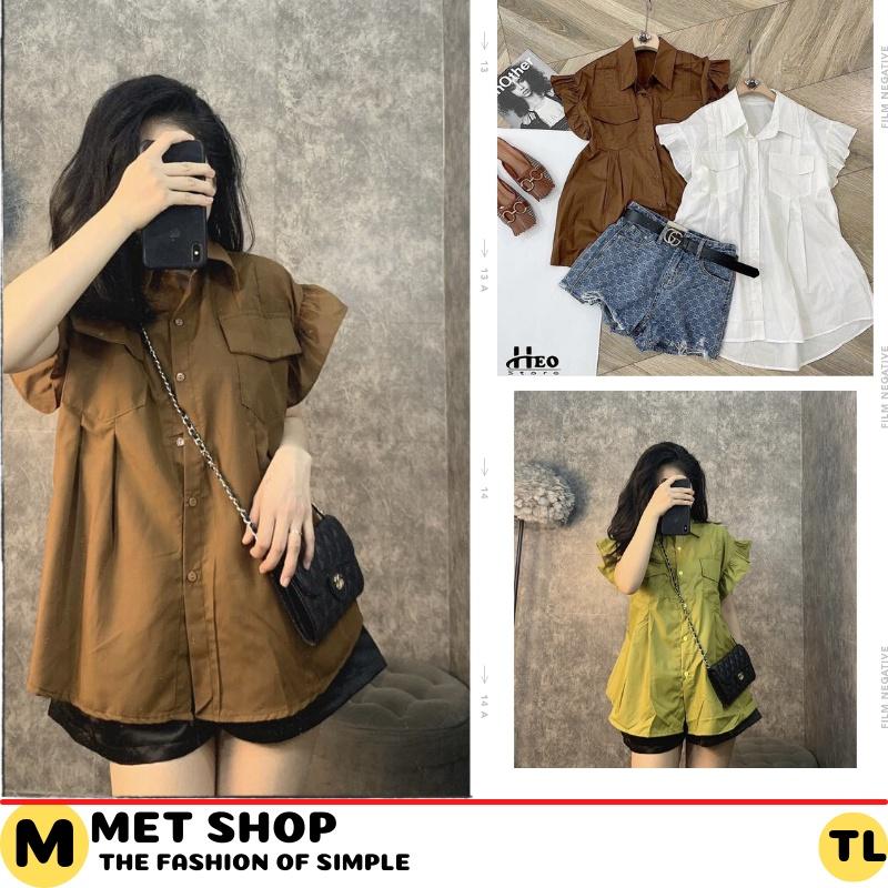 Áo babydoll cánh tiên tiểu thư 3 màu phối túi trước, áo sơ mi dáng rộng thời trang Hàn . MET SHOP
