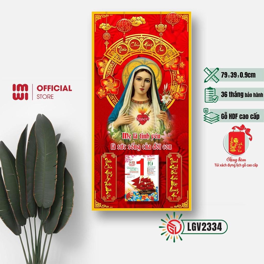 Lịch gỗ Công Giáo Đức mẹ Maria IMWI LGV2334 - Mẫu mới 2023