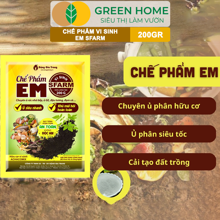 Chế Phẩm Vi Sinh EM Sfarm GreenHome, 200g, Ủ Phân Hữu Cơ Nhanh, Khử Mùi, Cải Tạo Đất Hiệu Quả