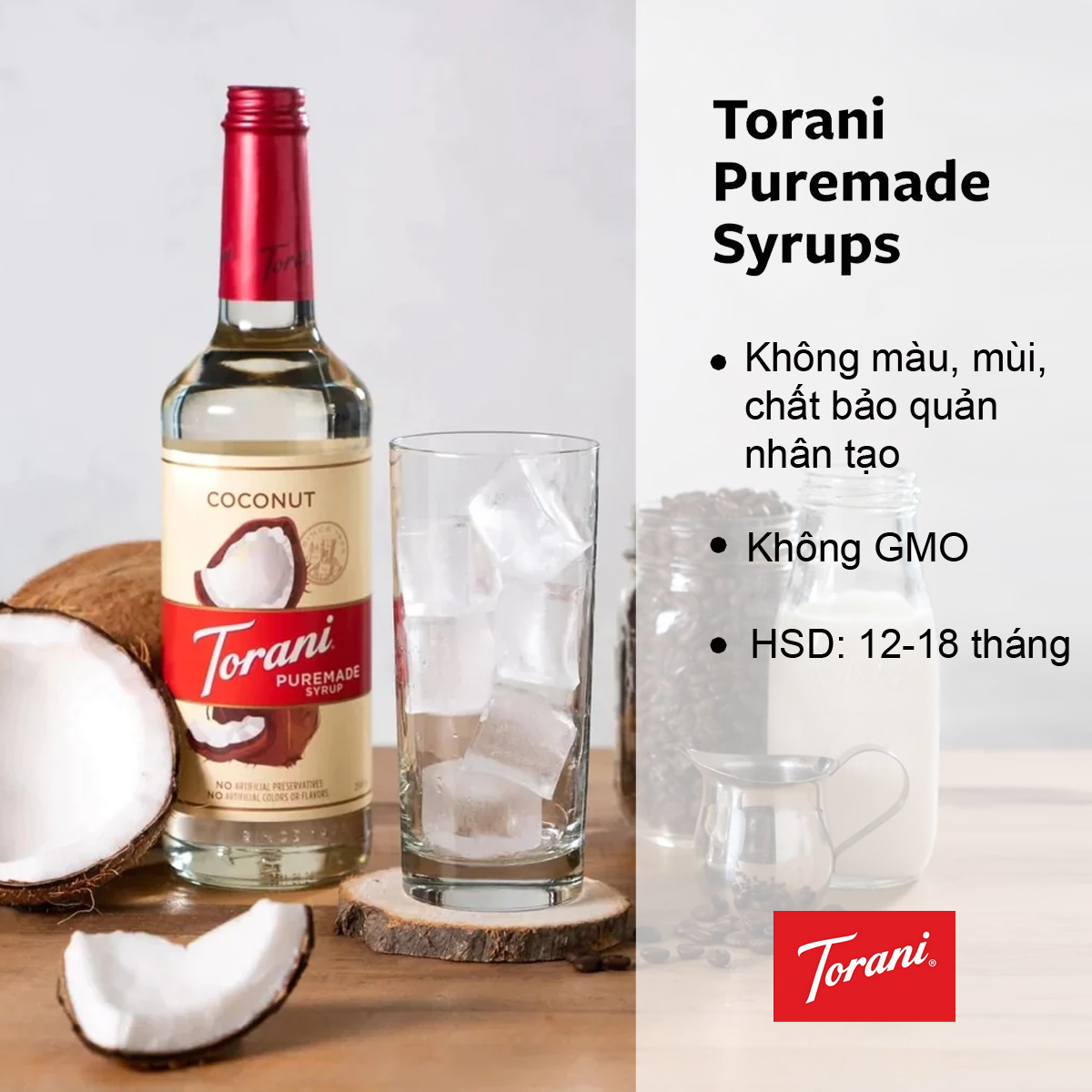 Sirô Pha Chế Hương Vị Dừa Torani Puremade Coconut Syrup 750ml Mỹ